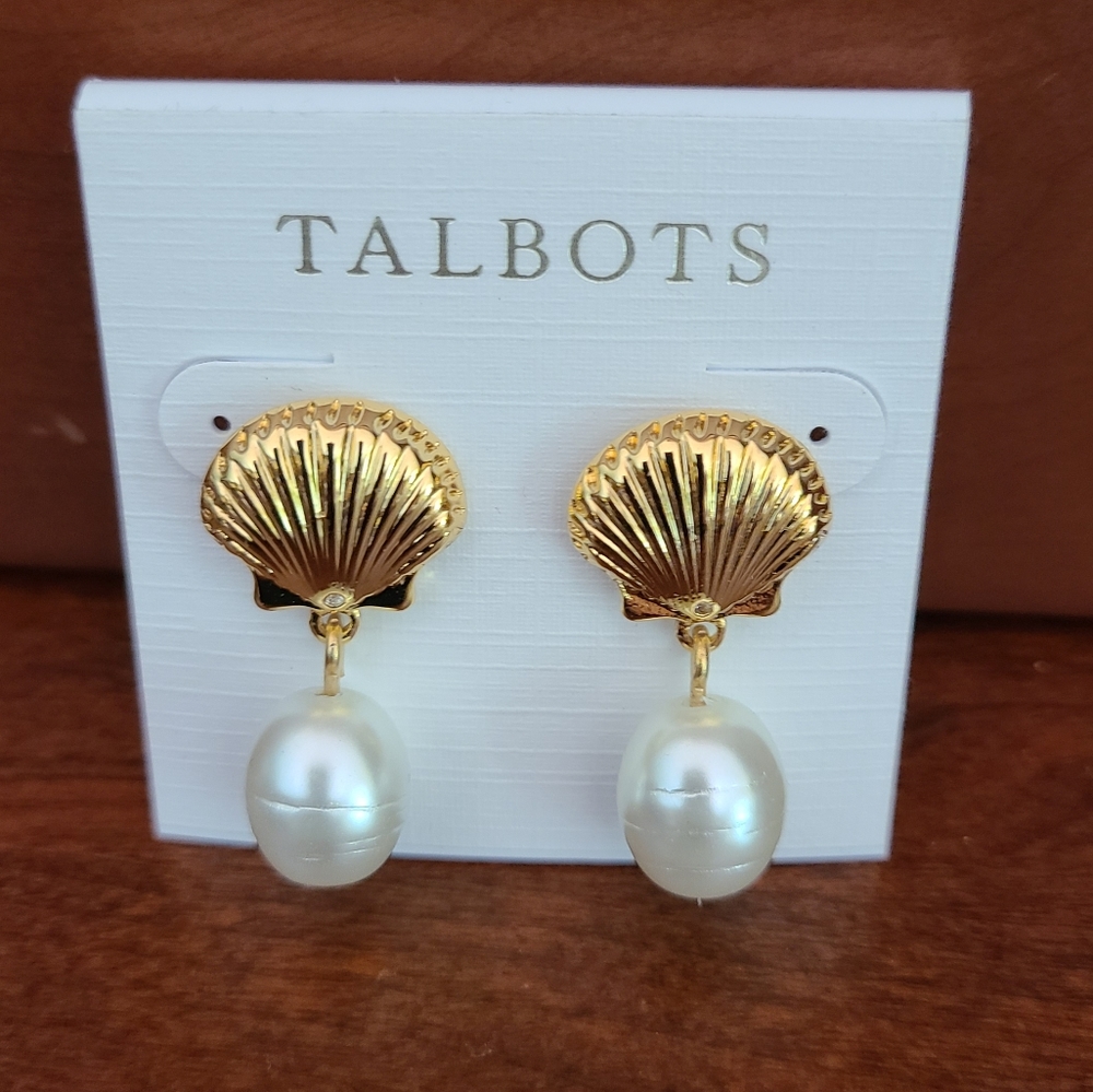 Talbots Gold and White Shell Earrings - Picture 2 of 3